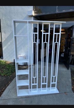 New 64"× 48" White Room Divider 4 Shelves Room Divider Wall Partition