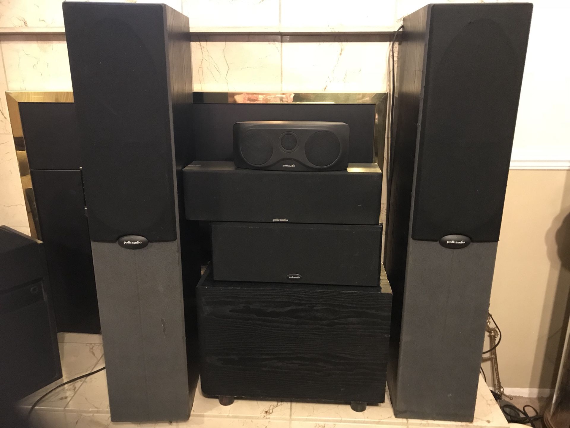 Polk Audio RT1000i Powered Tower Speakers with additional Polk Audio Speakers, Polk Audio Powered Sub Woofer
