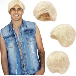 BRAND NEW IN BAG  Blonde Beach Dude Wig - Short Synthetic Layered Bleach Blond Doll Costume Hair for Men with Adjustable Wig Cap 