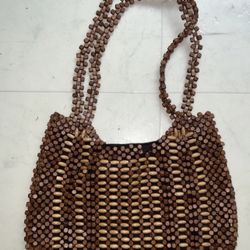 80’s wooded beaded hobo style shoulder bag Vintage Fashion