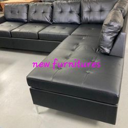 □¤ Vintage Black Faux Leather Sectional Sofa Couch Living Room Set Daybed Futon Recliner Sleeper 