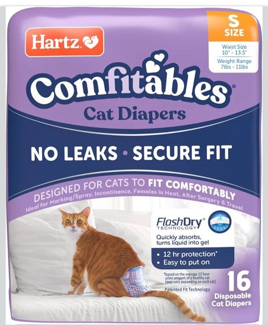 Hartz Comfitables Cat Diapers, Size S 16 Count, Comfortable & Secure Fit, Easy to Put On