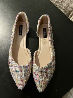 Multicolor Tweed Pointed-Toe Flats — Size 8