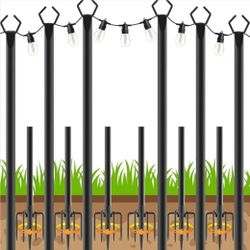6 Pack String Light Poles, Outdoor String Light Pole 10 ft Forked Metal Light Pole with Adjustable Outdoor Light Stand, Deck, Backyard, Garden, Weddin