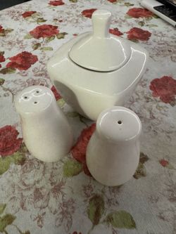 White Porcelain Sugar Bowl. White Ceramic Salt and Pepper Shakers