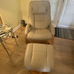 Leather recliner with ottoman