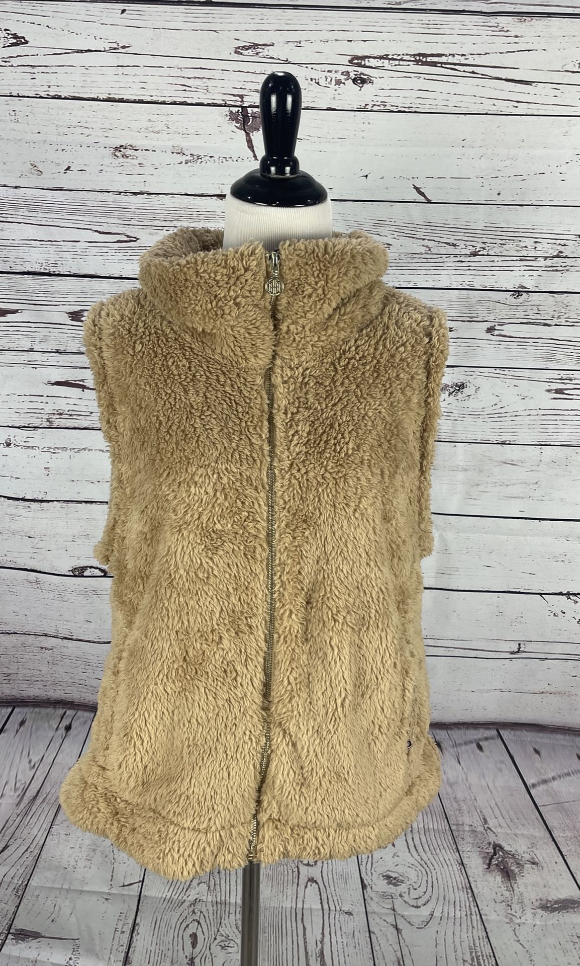 New Tommy Hilfiger Fur Full Zip Vest Size Large Polyester Winter