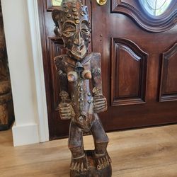 African Nkisi/Tribal Ritual Power Statue Hand‑Carved Wood with Cowrie Shells