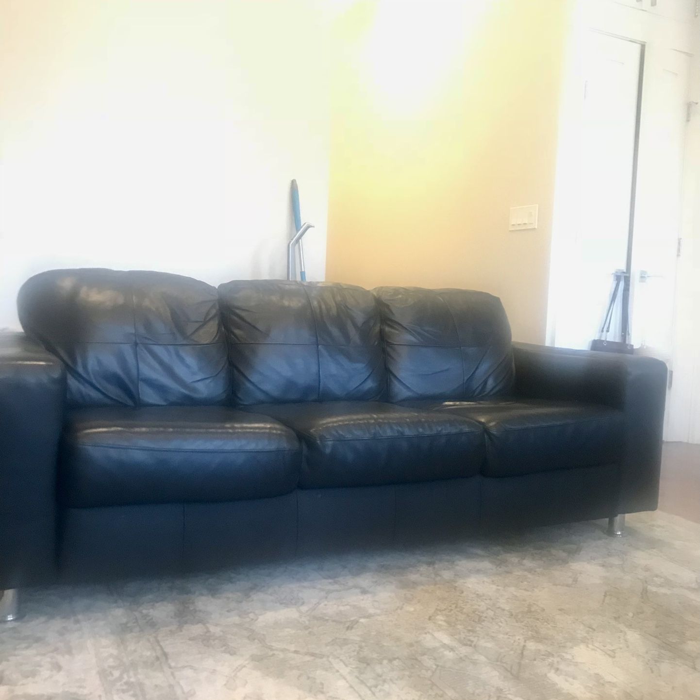 REDUCED! IKEA Black Leather Couch Set + Free Ottoman 
