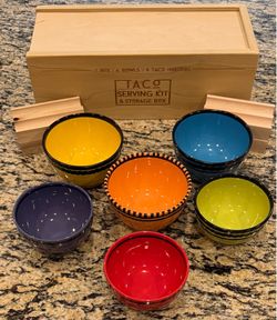 Ceramic Taco Kit with Wooden Storage Box