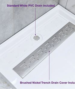 White Shower Base with Trench Drain Cover