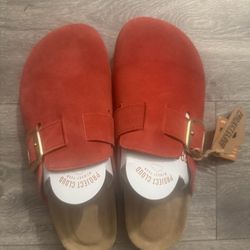 Project Cloud 100% Genuine Leather Clogs for Women Shoes - Memory Foam Insole, Non-Slip & Natural Cork Footbed Arch Support Big Buckle Womens Clogs 10