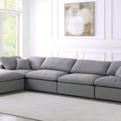 Serene Linen / Wood Grey Deluxe Cloud Modular Sectional

