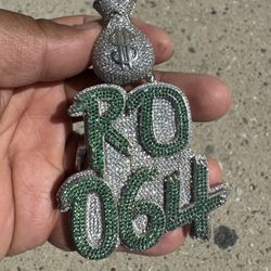 Silver Iced Out Green CZ “RO064” Pendant