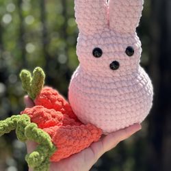 Pink Peep With Three Carrots 🥕 Handmade 🧶 Crochet 🧶 Plushie 