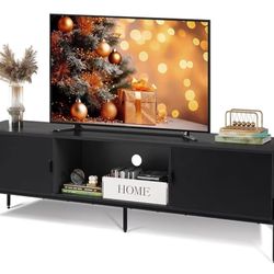WLIVE TV Stand for 65 Inch TV, Mid Century Modern Entainment Center with 2 Storage Cabinets & Open Shelf, TV Console Table Media with Metal Legs for L