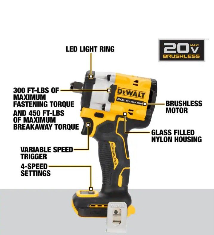 DEWALT
ATOMIC 20V MAX Cordless Brushless 1/2 in. Variable Speed Impact Wrench (Tool Only