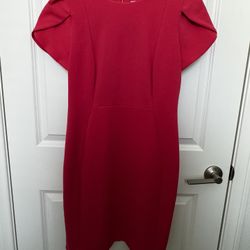 CALVIN KLEIN ORANGE TULIP SLEEVE SHEATH SHORT DRESS GOLD BACK ZIPPER SIZE 6