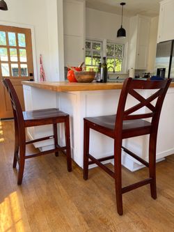 Dark Wood Counter Height Bar Stools – Set of 2