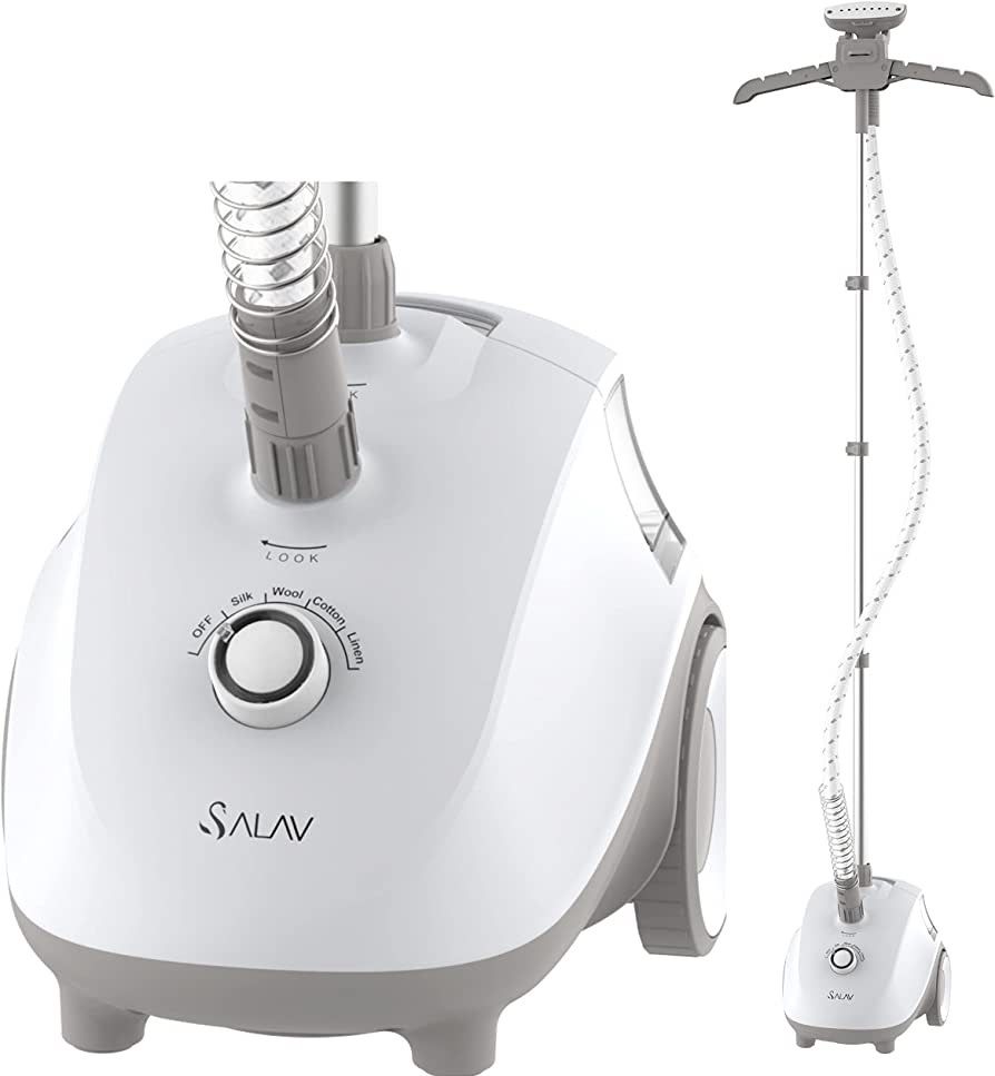 Clothes Steamer with 360 Degree Swivel Hanger, High Efficiency Metal Steam Panel ( GS24-BJ White)