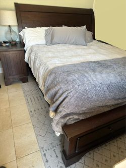 Living Spaces California King Wood Sleigh Bed Frame with Drawers