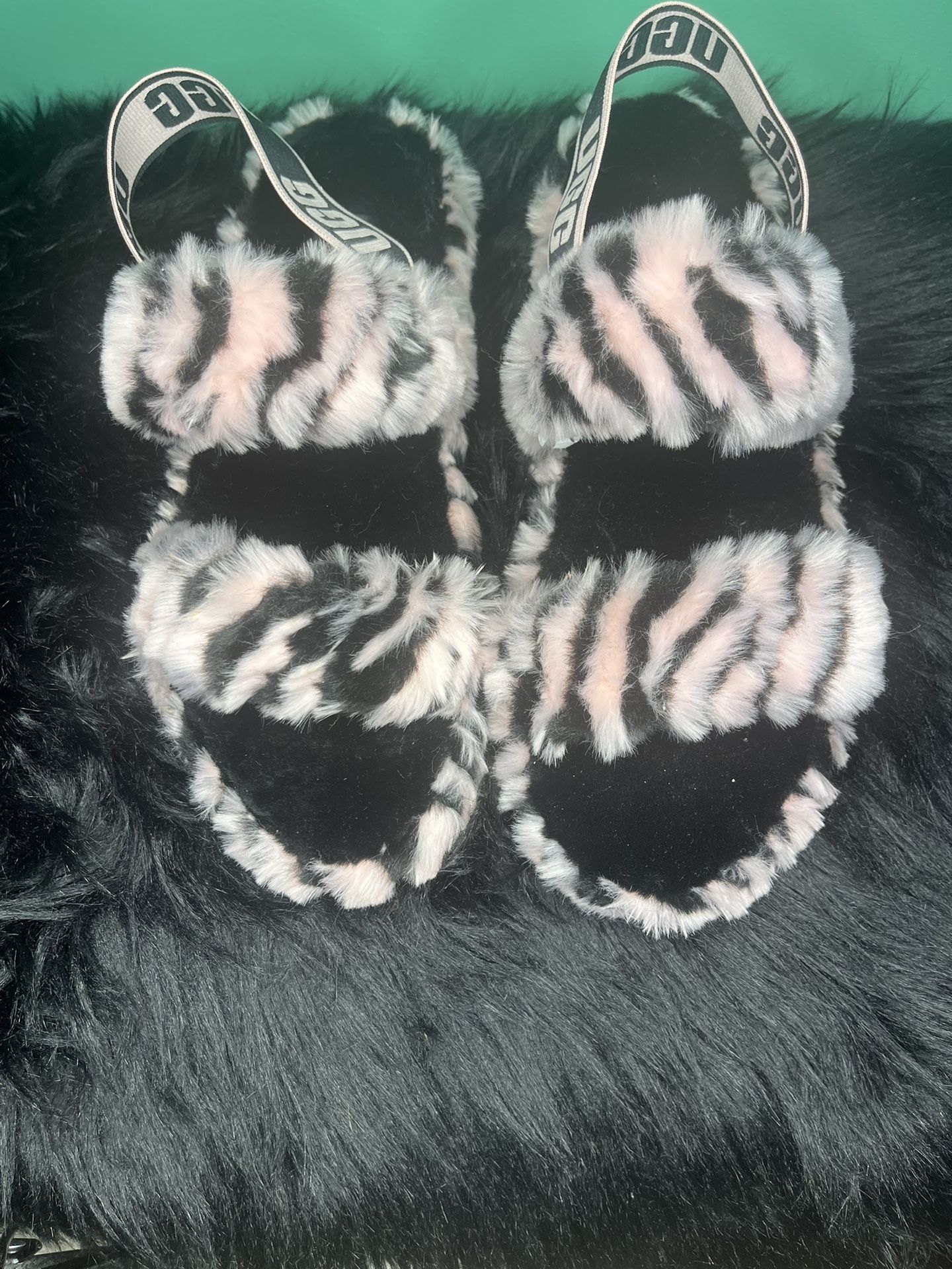 UGG Zebra Fluff Yeah Animalia lamb fur slippers