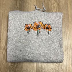 Golden Poppy Flower Sweatshirt - Embroidered Sweater Hoodie