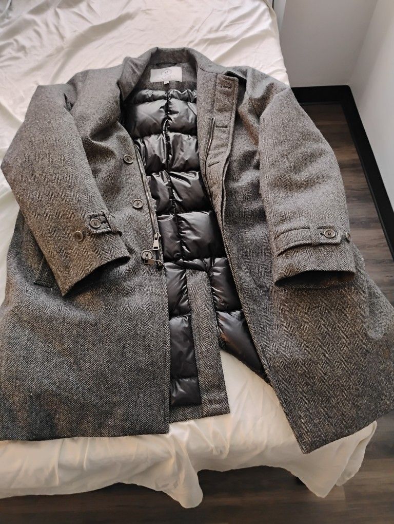 3x CASHMERE WOOL 3/4 COAT GREY BLACK HERRINGBONE BY NORWEGIAN WOOL