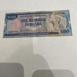 $100 Bank Of Guyana Banknote