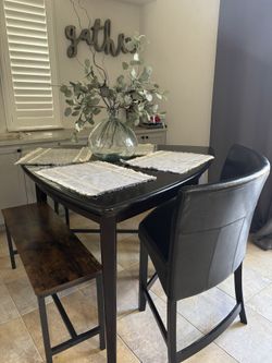 Pub/ Dinning Table With 3 Bench - seats 5-6