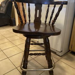 Set of Four Tall Wood Swivel Bar Stools