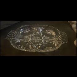 Vintage anchor hocking star pattern cut glass relish dish