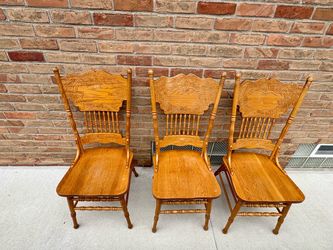 Set of 3 Antique Oak Pressed Back Dining Chairs