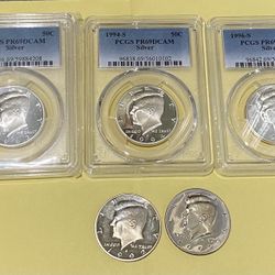 50C Silver Coins 3 Coins 90% And 2 40%