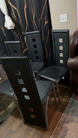 Set of 4 Black leather Dining Chairs