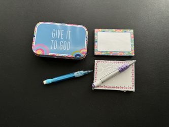 New Christian Woman gift “Give It To God” Metal Prayer Box Brand New Paper/Pens