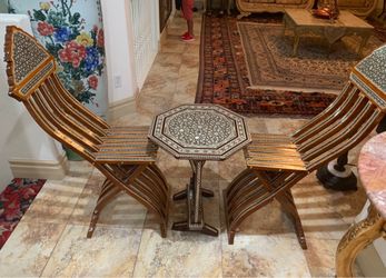 Handmade Chair And Table Set From Egypt Made Of Authentic Abalone Shells