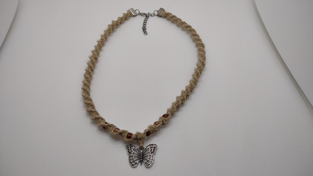 Butterfly Charm Beaded Hemp Necklace
