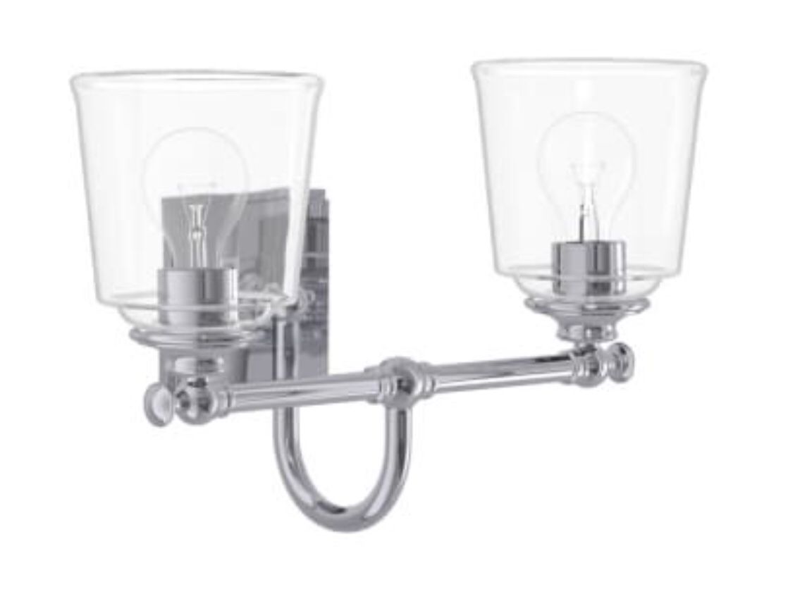 Park Harbor PHVL3012PC Antonia 2 Light 17-3/8" Wide Bathroom Vanity Light with Clear Glass Shades, Polished Chrome