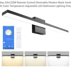 Ralbay 24in/20W Remote Control Dimmable Modern Black Vanity Light Color Temperature Adjustable LED Bathroom Lighting Fixture