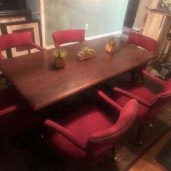 Hardwood Dinette Table With Six Comfortable  Chairs