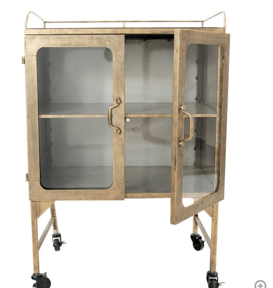 Metal Cabinets net With Locking Caster Wheels and Glass Doors, Brushed Dark Gold
