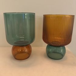 Pair of Multi—Colored Glass Cocktail Glasses / Coupes
