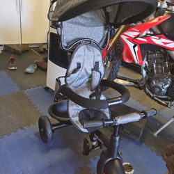 4-in-1 Multifunctional Tricycle Kids Trike with Removable Canopy & Push Handle Gray