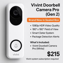 🔔 Vivint Doorbell Camera Pro (Gen 2) – Brand New in Sealed Boxg