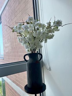 Artificial White Blossom Branches with Dark Vase