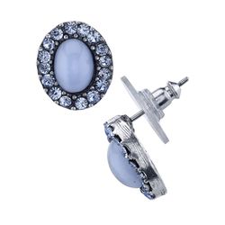 2028, Signature 1928: Pewter Tone Lt. Blue Moonstone Abs Crystal Oval Studs