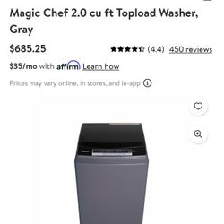 New Magic Chef 2.0cuft  Grey Top Load Portable Washing Machine 