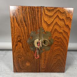 Beautiful Vintage Asian Handmade Brass Mounted Wood Carved Traveling Apothecary Chest