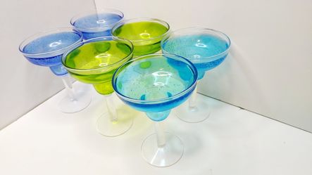 Hand-Blown Glass Bar Set – Blue, Green & Aqua Cocktail Drinkware 19 Pcs